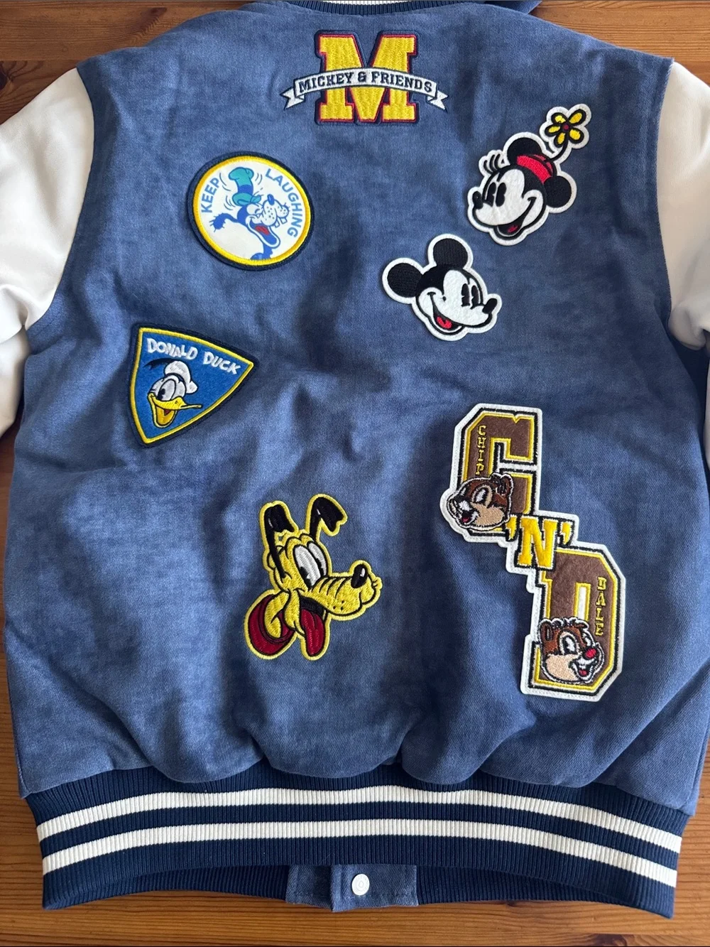 Disney Navy & White Mickey Youth Varsity Hooded Jacket with Embroidery Patches